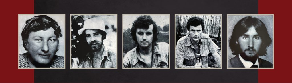 Balck and white photos of the five journalists killed at Balibó.